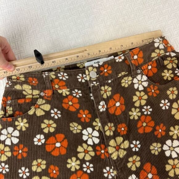 Twik Floral Corduroy Cropped Pants - Brown, Orange, White - Picture 8 of 15